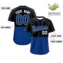 Black Royal Half Stripe Authentic Baseball Jersey 2