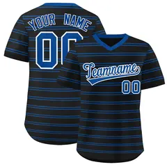 Black Royal Horizontal Stripe Pullover Baseball Jersey