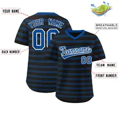 Black Royal Horizontal Stripe Pullover Baseball Jersey 2