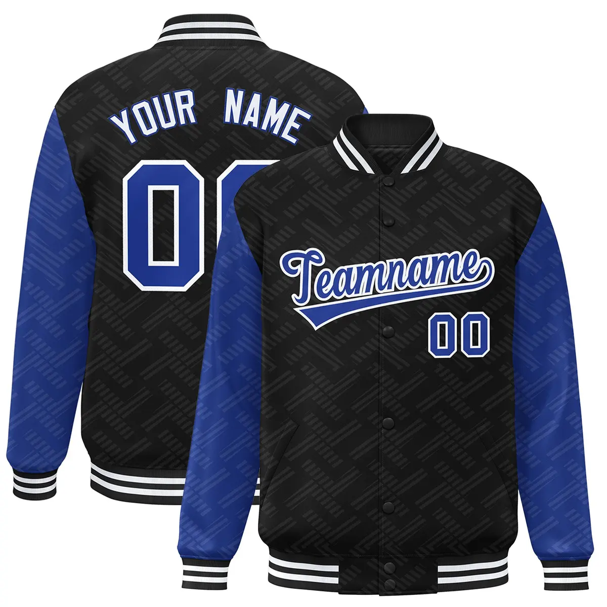 Black Royal L Pattern Raglan Full-Snap Varsity Letterman Jacket