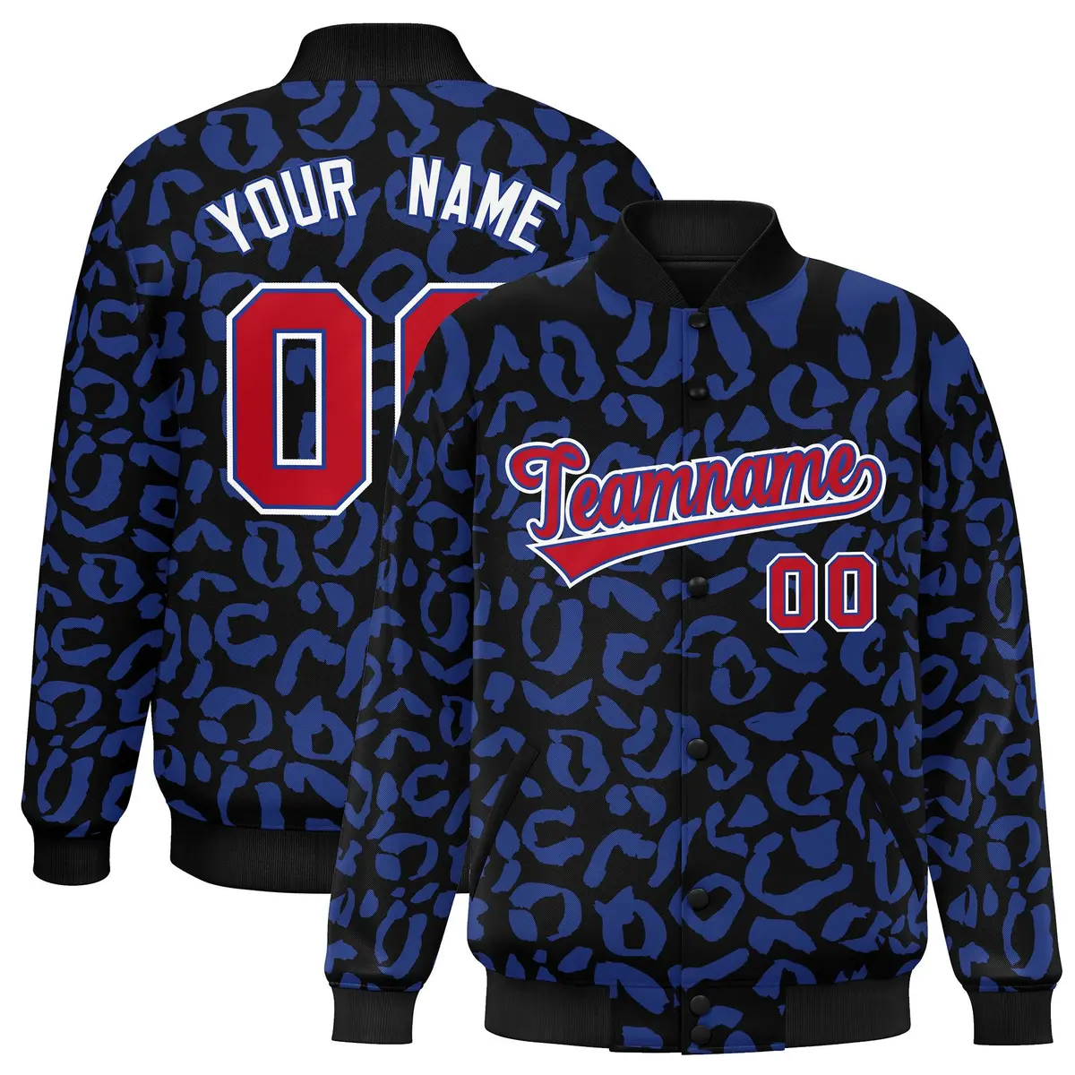 Black Royal Leopard Graffiti Varsity Letterman Baseball Jacket