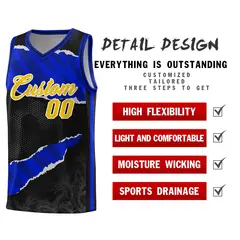 Black Royal-Navy Tear Graffiti Basketball Jersey 2
