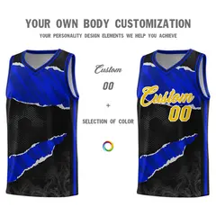 Black Royal-Navy Tear Graffiti Basketball Jersey 3