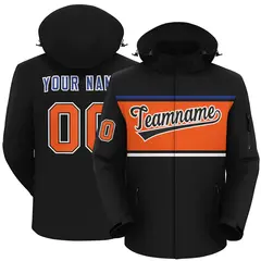 Black Royal-Orange Color Block Hooded Waterproof Jacket 1