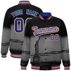 Black Royal Orange New York City Skyline Varsity Full-Snap Jacket