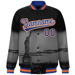 Black Royal Orange New York City Skyline Varsity Full-Snap Jacket 3