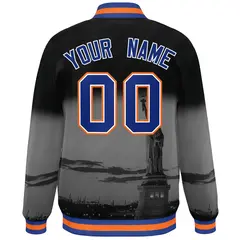 Black Royal Orange New York City Skyline Varsity Full-Snap Jacket 4