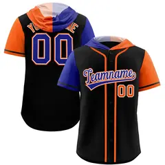 Black Royal Orange Split Raglan Baseball Hoodie Jersey 1