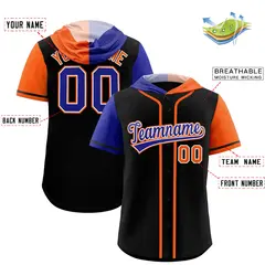 Black Royal Orange Split Raglan Baseball Hoodie Jersey 2