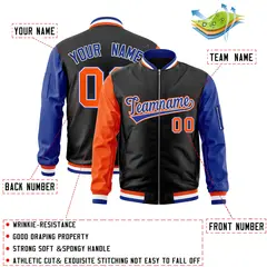 Black Royal-Orange Varsity Full-Zip Raglan Letterman Bomber Jacket 2