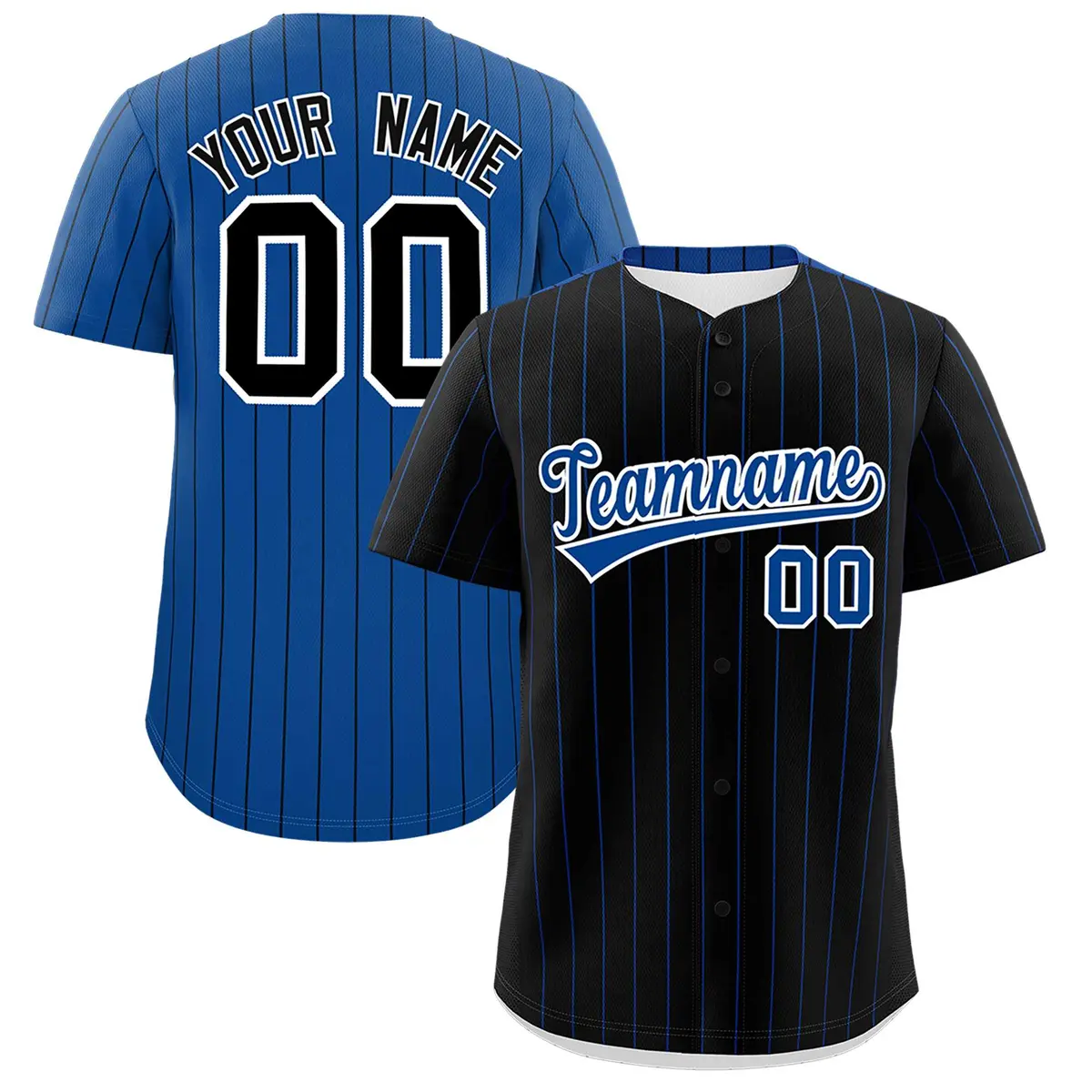 Black Royal Pinstripe Two-Tone Authentic Baseball Jersey