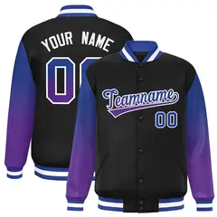 Black Royal-Purple Gradient Varsity Full-Snap Raglan Baseball Jacket