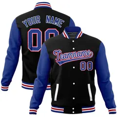 Black Royal Raglan Full-Snap Varsity Letterman Baseball Jacket