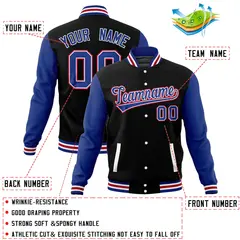 Black Royal Raglan Full-Snap Varsity Letterman Baseball Jacket 4