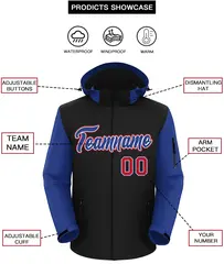 Black Royal-Red Raglan Sleeves Waterproof Jacket 2