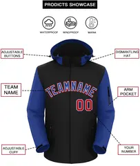 Black Royal-Red Raglan Sleeves Waterproof Jacket 2