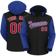 Black Royal-Red Raglan Sleeves Waterproof Jacket