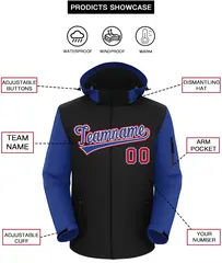 Black Royal-Red Raglan Sleeves Waterproof Jacket 2
