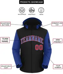 Black Royal-Red Raglan Sleeves Waterproof Jacket 2