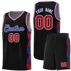 Black Royal-Red Side Triangle Splicing Basketball Jersey