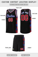 Black Royal-Red Side Triangle Splicing Basketball Jersey 2