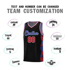 Black Royal-Red Side Triangle Splicing Basketball Jersey 3