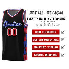Black Royal-Red Side Triangle Splicing Basketball Jersey 4