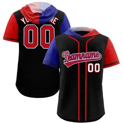Black Royal Red Split Raglan Baseball Hoodie Jersey