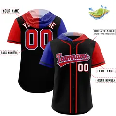 Black Royal Red Split Raglan Baseball Hoodie Jersey 2