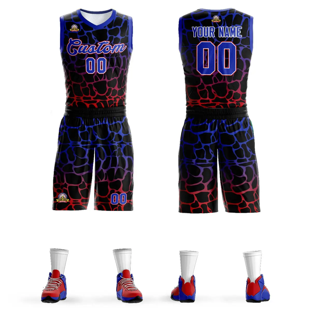 Black Royal-Red Spotted Graffiti Basketball Jersey
