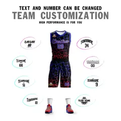 Black Royal-Red Spotted Graffiti Basketball Jersey 4