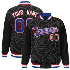 Black Royal-Red Stripe Graffiti Pattern Varsity Full-Snap Jacket
