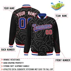 Black Royal-Red Stripe Graffiti Pattern Varsity Full-Snap Jacket 2