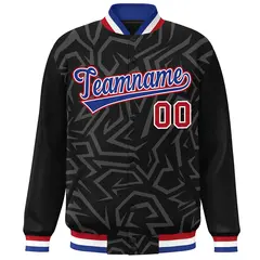 Black Royal-Red Stripe Graffiti Pattern Varsity Full-Snap Jacket 3