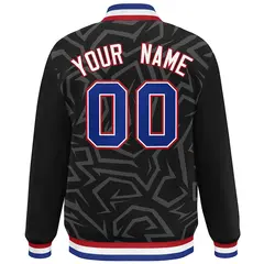 Black Royal-Red Stripe Graffiti Pattern Varsity Full-Snap Jacket 4