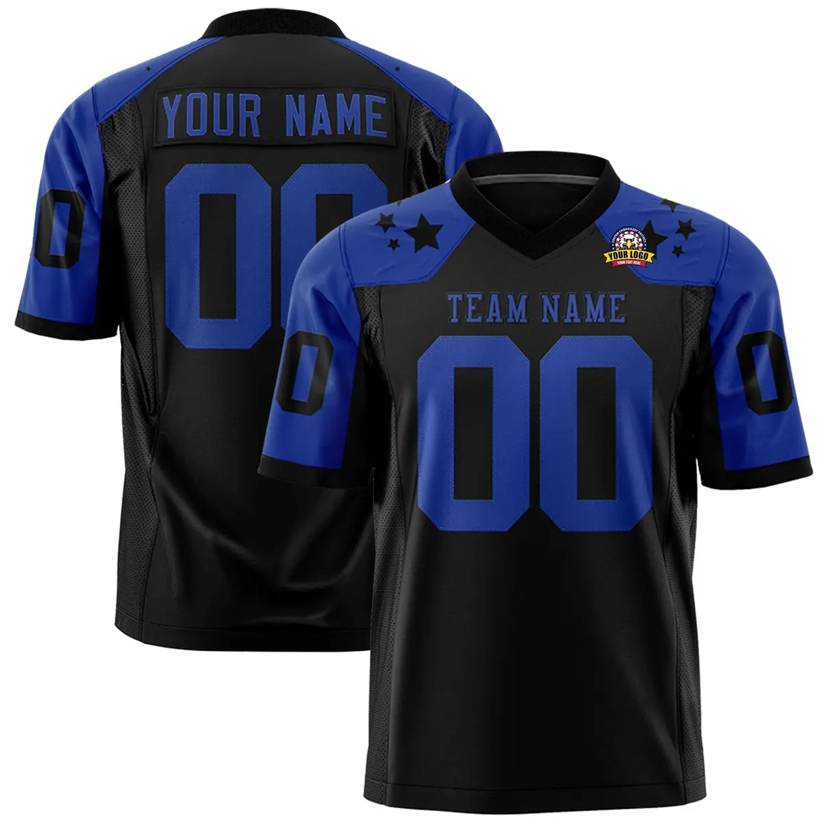 Black Royal Shoulder Star Pattern Flag Football Jersey
