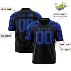 Black Royal Shoulder Star Pattern Flag Football Jersey 2