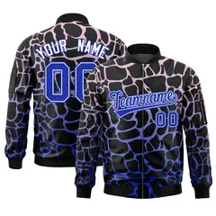 Black Royal Spotted Full-Zip Varsity Letterman Bomber Jacket