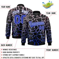 Black Royal Spotted Full-Zip Varsity Letterman Bomber Jacket 2
