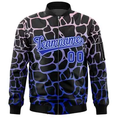 Black Royal Spotted Full-Zip Varsity Letterman Bomber Jacket 3