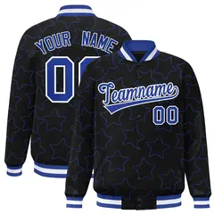 Black Royal Star Pattern Varsity Letterman Baseball Jacket 1