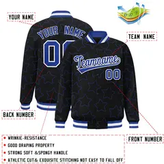 Black Royal Star Pattern Varsity Letterman Baseball Jacket 2