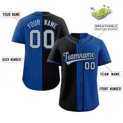 Black Royal Stripe-Solid Combo Authentic Baseball Jersey 2