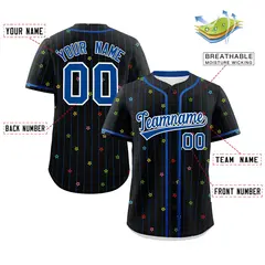 Black Royal Stripe Star Pattern Authentic Baseball Jersey 2