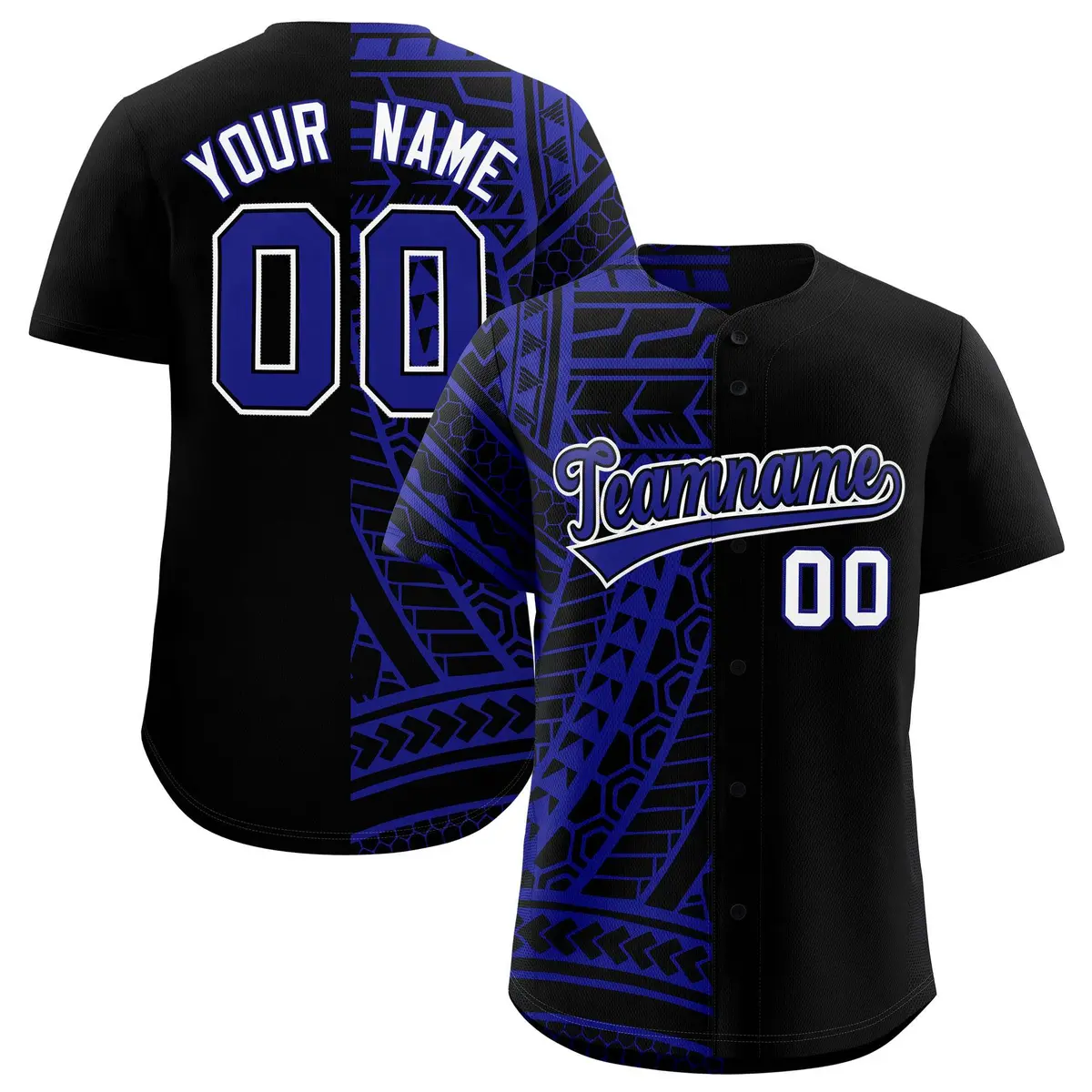 Black Royal Tribal Split Baseball Jersey