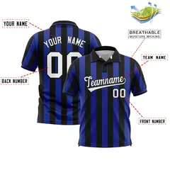 Black Royal Vertical Stripes Performance Polo Shirt 2