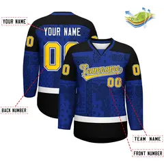 Black Royal White Cashew Flower Graffiti V-Neck Hockey Jersey 2