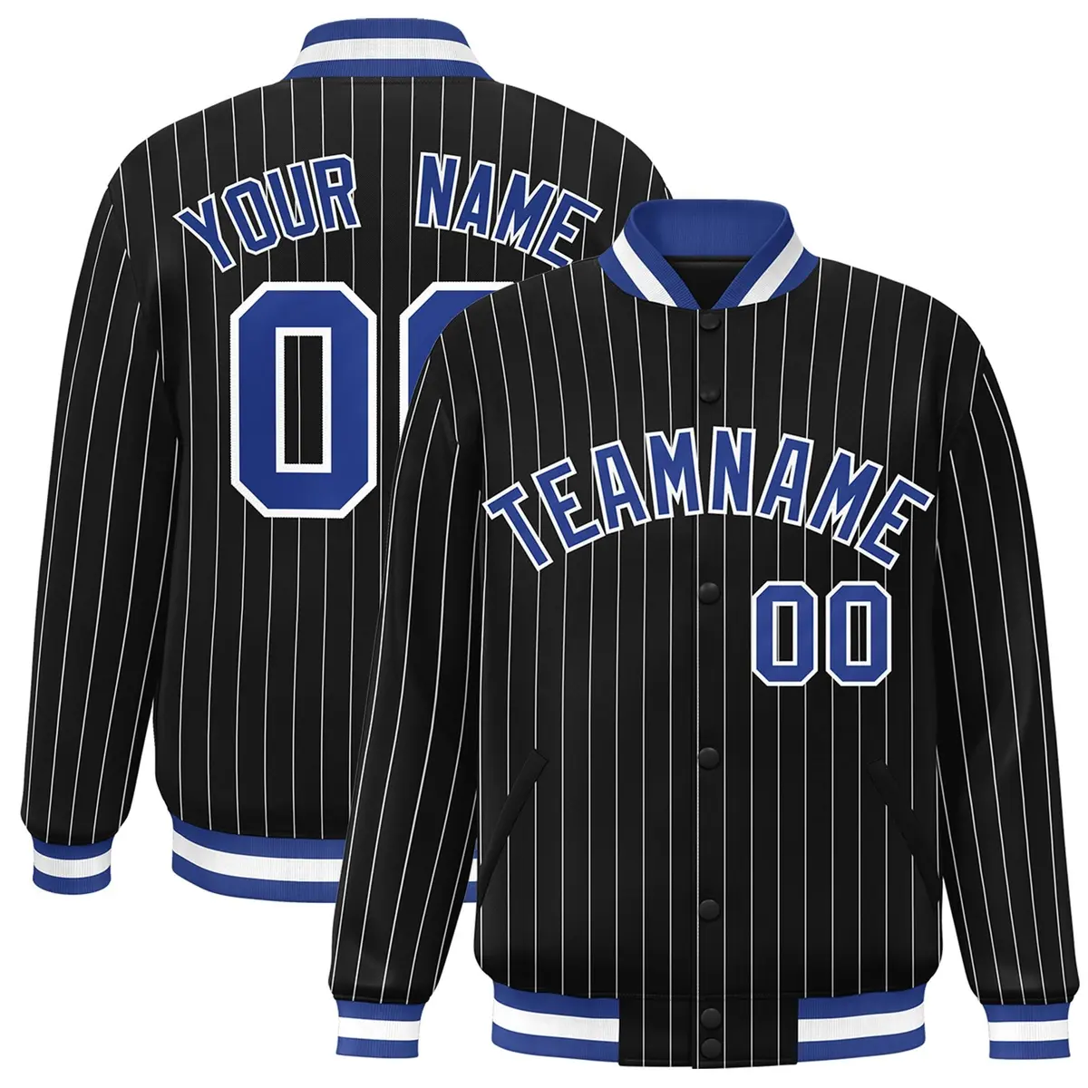 Black Royal-White Casual Letterman Stripe Fashion Jacket