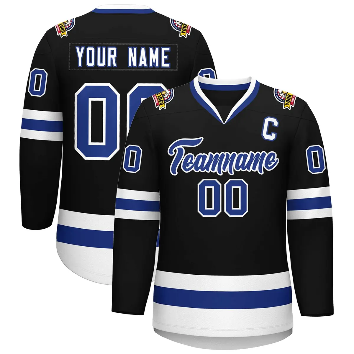 Black Royal-White Classic Style Hockey Jersey