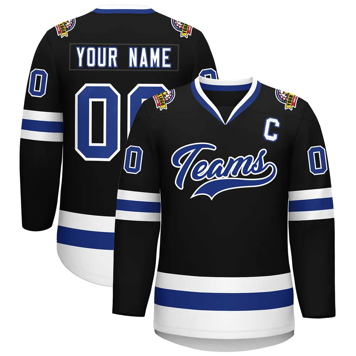 Black Royal-White Classic Style Hockey Jersey